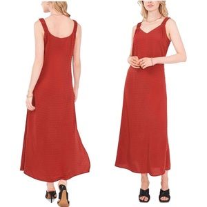 Vince Camuto Ruched Shoulder Textured Clip Dot V-neck Tank Maxi Dress size XS